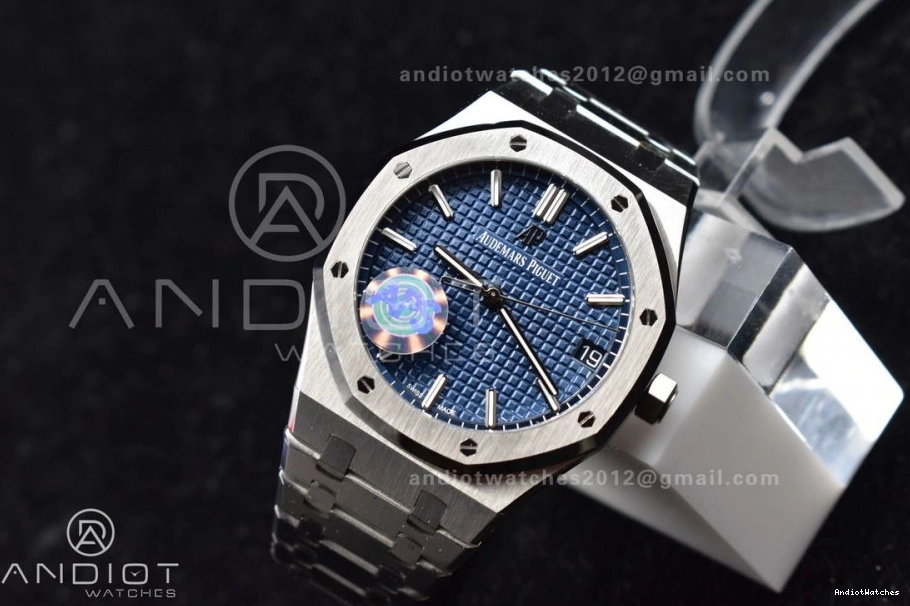 Textured SS 445 Dial Super Best 15500 1:1 Royal Edition 41mm on APSF Clone Lightweight A4302 Bracelet Blue SS Oak 0112